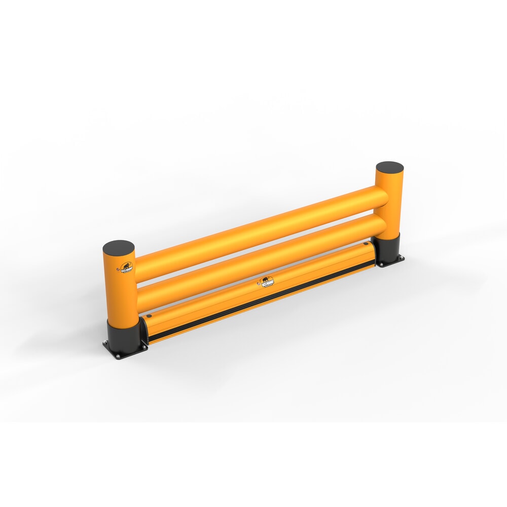 Produktabbildung: A.M.P.E.R.E. Rammschutzplanke Rack Mammut® Extra, mit Bodenbarriere, Doppelausführung, Länge 2,00 m