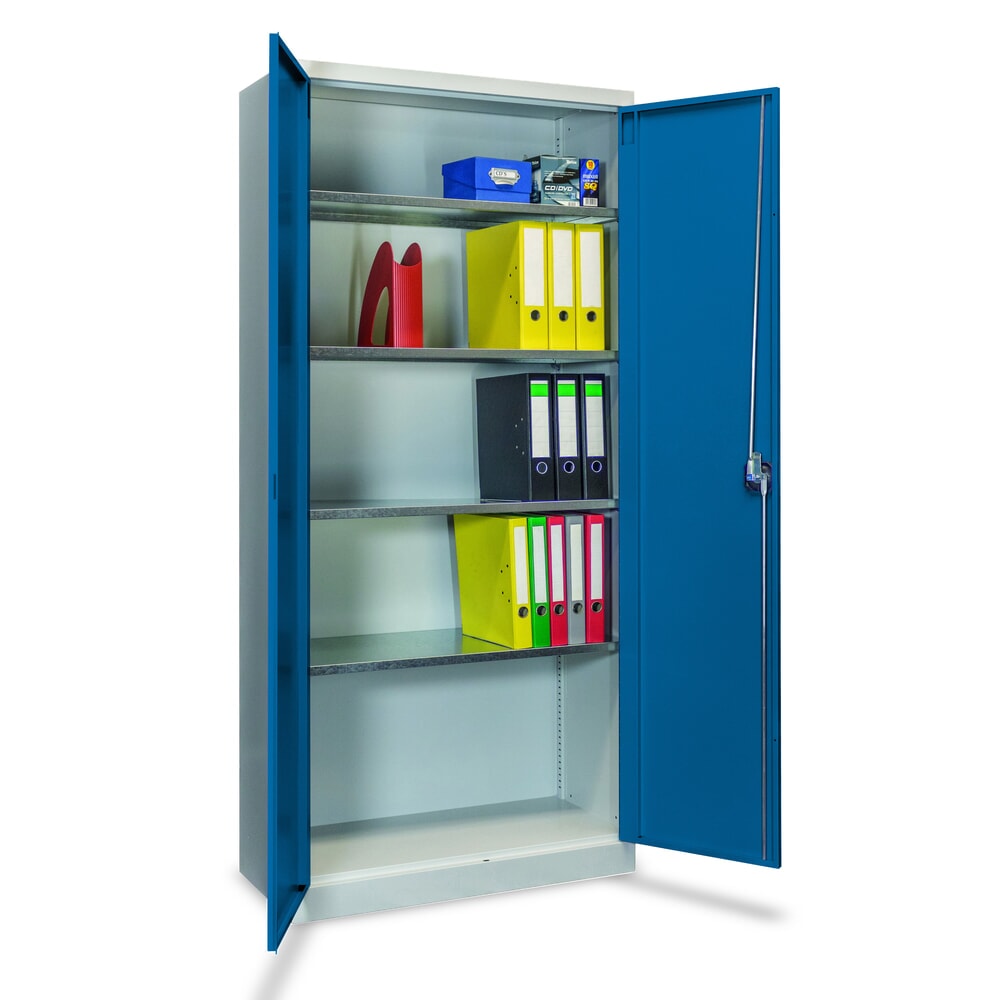 N° de l'image du produit 3 : Steinbock® Flügeltürenschrank mit verzinkten Fachböden, HxBxT 1950 x 890 x 415 mm, lichtgrau/enzianblau
