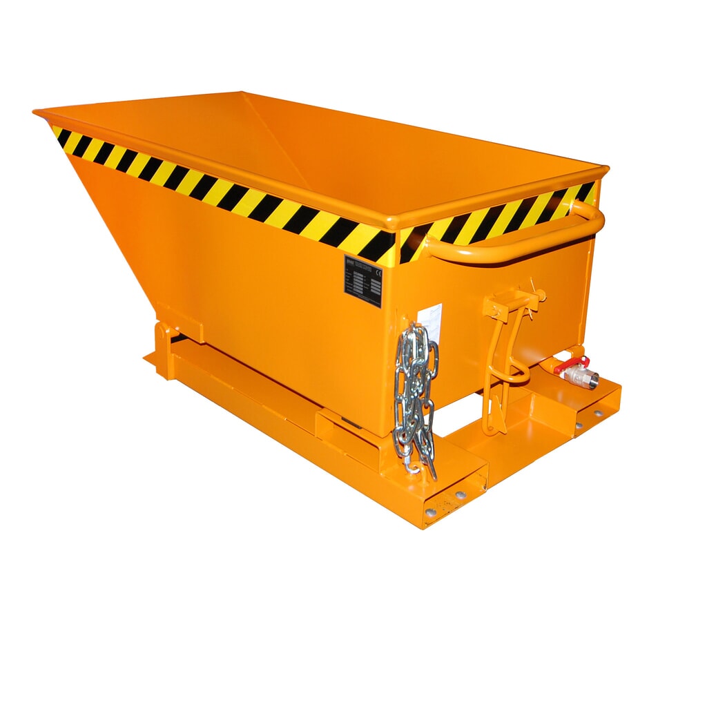 Bauer® Späne-Kippmulde, niedrige Mulde, lackiert, Volumen 0,25 m³, RAL 2000 gelborange Produktabbildung: Bauer® Späne-Kippmulde, niedrige Mulde, lackiert, Volumen 0,25 m³, RAL 2000 gelborange