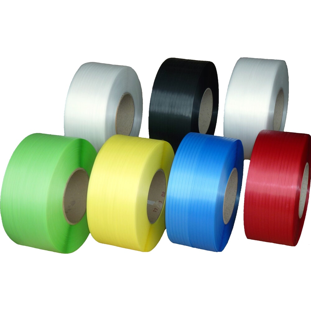 Produktabbildung: Umreifungsband aus PP für Paletten-Umreifungsmaschine TP-502 MV u. Umreifungsgerät Modell 9000, Kern-Ø 200m, Stärke 0,75 mm, 12 mm x 2.500 lfm, weiß