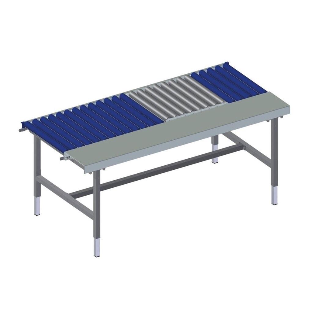 Produktabbildung: Rocholz Höhenverstellbarer Packtisch SYSTEM 2000, Rollenbahn, manuell, Arbeitsfläche, eichfähige Waage, HxBxT 690–960 mm x 1955 mm x 920 mm