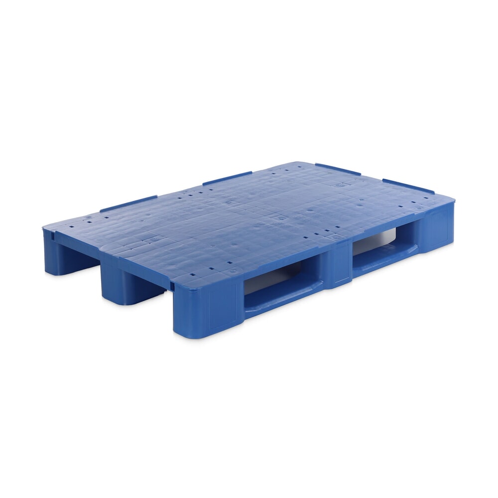 Produktabbildung: Alpha EURO-Kunststoffpalette, Polyethylen, geschlossenes Oberdeck, 3 Kufen, blau