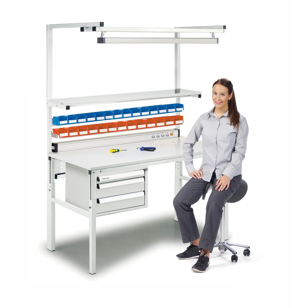 Produktabbildung Nr. 6: TRESTON Arbeitstisch mit Etagenbord, höhenverstellbar, TK 300 kg, BxT 1.800 x 700 mm