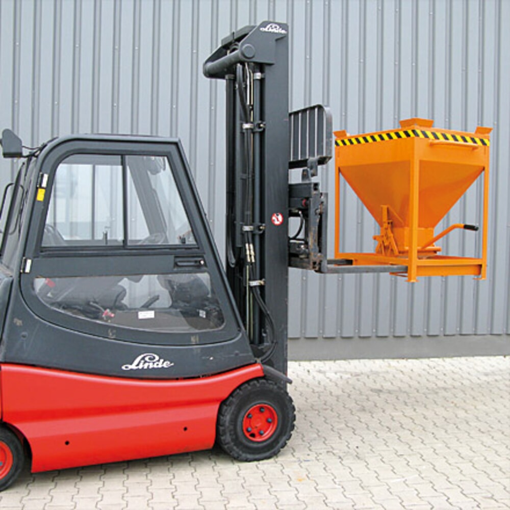 N° de l'image du produit 3 : Eichinger® Conteneur silo entrées de fourche et œillets de grue, sortie centrale commandé par levier, 300 litres, orangé pur