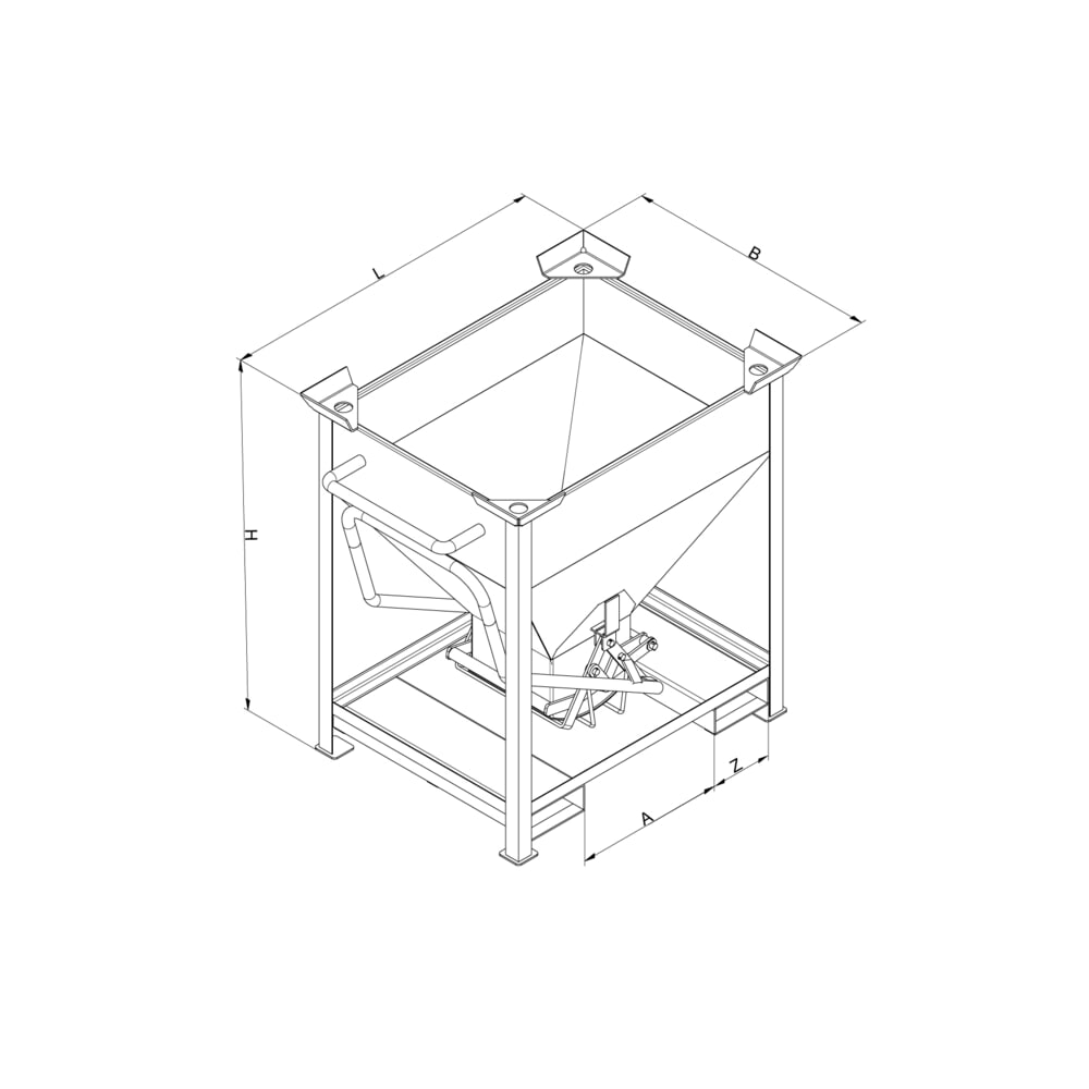 N° de l'image du produit 6 : Eichinger® Conteneur silo entrées de fourche et œillets de grue, sortie centrale commandé par levier, 300 litres, orangé pur