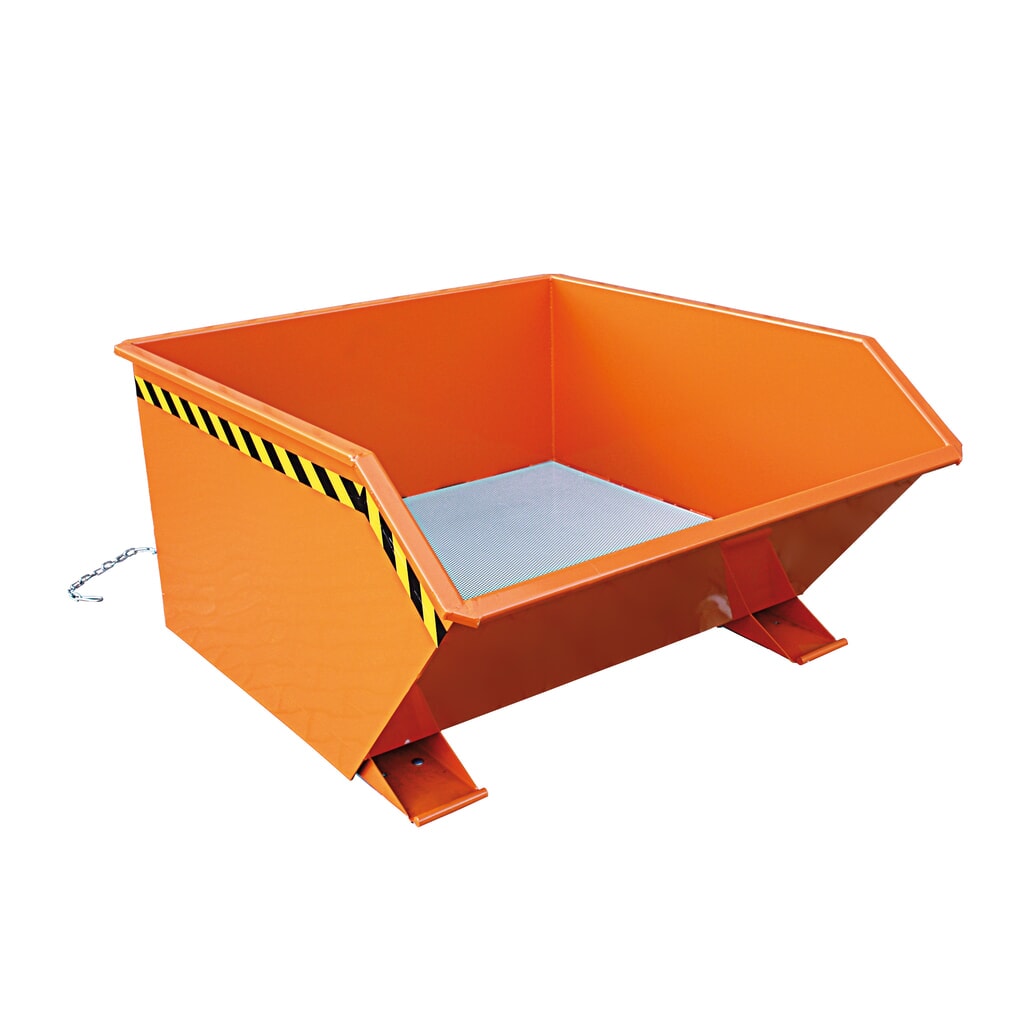 Eichinger® Spänebehälter mit Lochblech-Boden und Ablasshahn, 1000 kg, 300 Liter, reinorange Produktabbildung: Eichinger® Spänebehälter mit Lochblech-Boden und Ablasshahn, 1000 kg, 300 Liter, reinorange