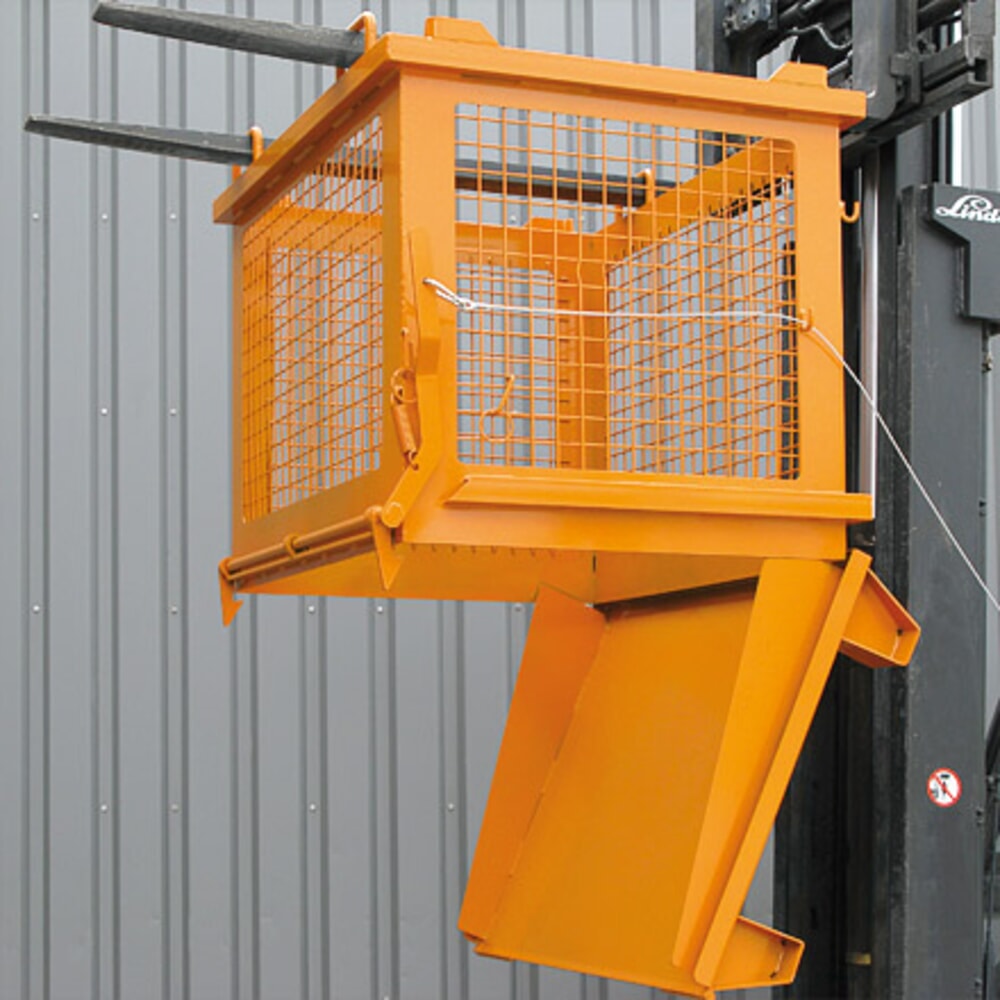 N° de l'image du produit 4 : Eichinger® Benne basculante à grille avec fond basculant déverrouillable, 500 kg, 1 000 litres, orangé pur