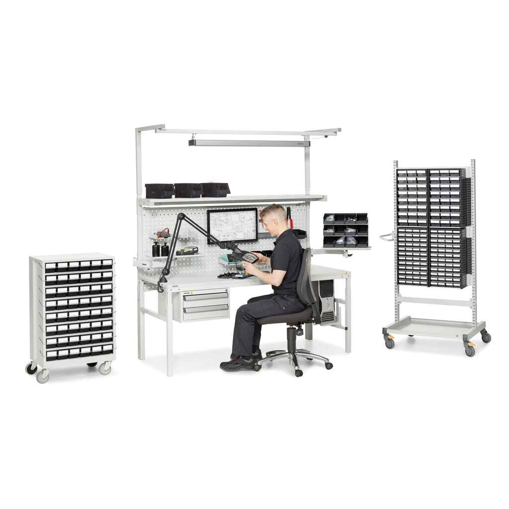 Produktabbildung Nr. 3: TRESTON TPH-Arbeitstisch mit Etagenboard, ESD, manuell höhenverstellbar, BxT 1.500 x 900 mm