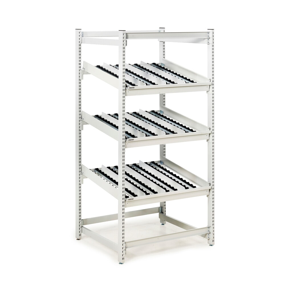Produktabbildung: TRESTON FIFO-Regal, Fachlast 220 kg je Fachboden, ESD-Schutz, 3 Rollenebenen, HxBxT 1860 x 933 x 805 mm