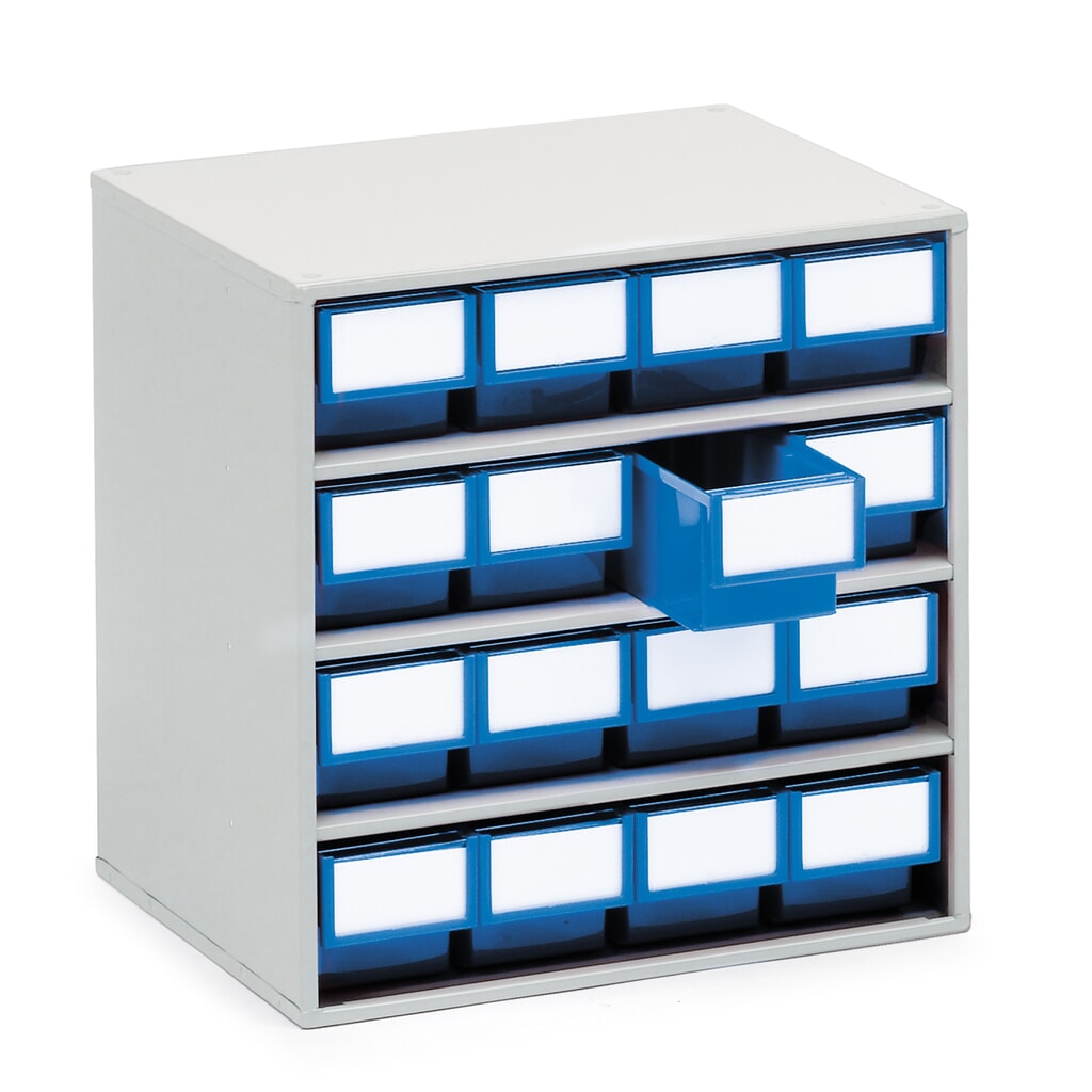 TRESTON Schubladenmagazin, 16 Schubladen, Tiefe 300 mm, blau Produktabbildung: TRESTON Schubladenmagazin, 16 Schubladen, Tiefe 300 mm, blau