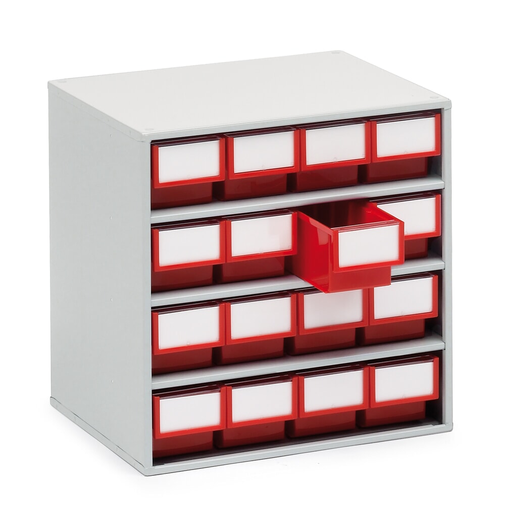 N° de l'image du produit 1 : Système de rangement à tiroirs, 16 tiroirs, profondeur 300 mm, rouge