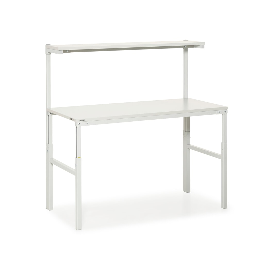 Produktabbildung: TRESTON Arbeitstisch mit Etagenbord, höhenverstellbar, TK 300 kg, BxT 1.500 x 700 mm