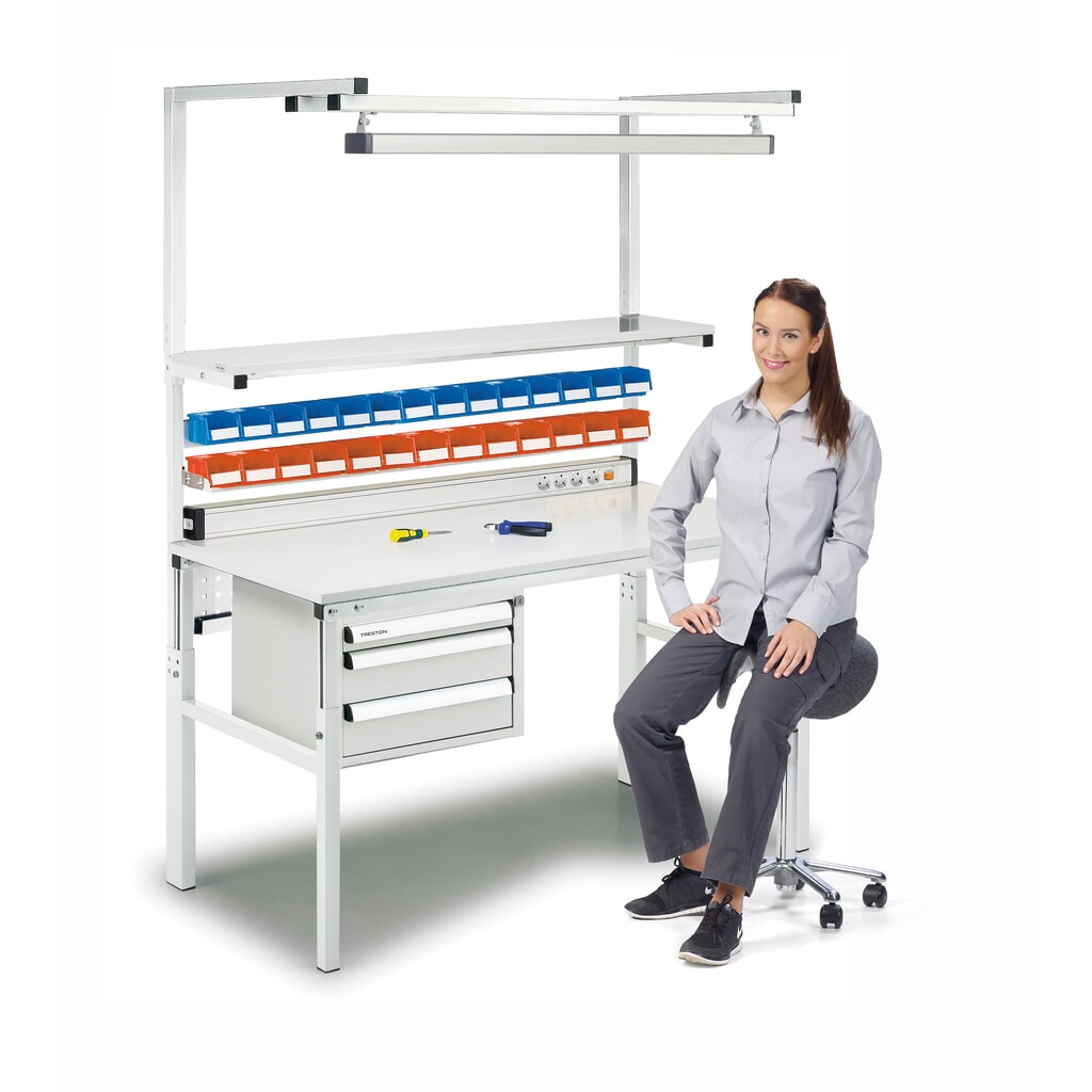 TRESTON Arbeitstisch mit Etagenbord, höhenverstellbar, TK 300 kg, BxT 1.500 x 700 mm Produktabbildung Nr. 5: TRESTON Arbeitstisch mit Etagenbord, höhenverstellbar, TK 300 kg, BxT 1.500 x 700 mm