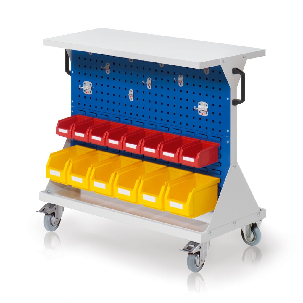 Kappes Rastermobil-Rollwagen, HxBxT 930 mm x 1000 mm x 500 mm, mit Ablageboden, lichtgrau/enzianblau Produktabbildung: Kappes Rastermobil-Rollwagen, HxBxT 930 mm x 1000 mm x 500 mm, mit Ablageboden, lichtgrau/enzianblau