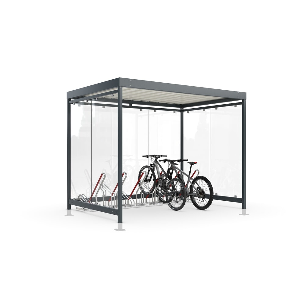 Produktabbildung: wsm® Fahrradüberdachung Economy Köln, ESG-Verglasung, Fahrradparksystem 2502 XBF, Bausatz, für 4 Fahrräder, HxBxT 2440 mm x 3180 mm x 2165 mm