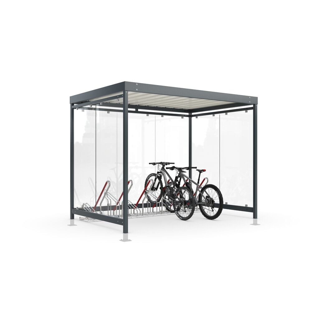 wsm® Fahrradüberdachung Economy Köln, ESG-Verglasung, Fahrradparksystem 2502 XBF, Bausatz, für 4 Fahrräder, HxBxT 2440 mm x 3180 mm x 2165 mm Produktabbildung: wsm® Fahrradüberdachung Economy Köln, ESG-Verglasung, Fahrradparksystem 2502 XBF, Bausatz, für 4 Fahrräder, HxBxT 2440 mm x 3180 mm x 2165 mm