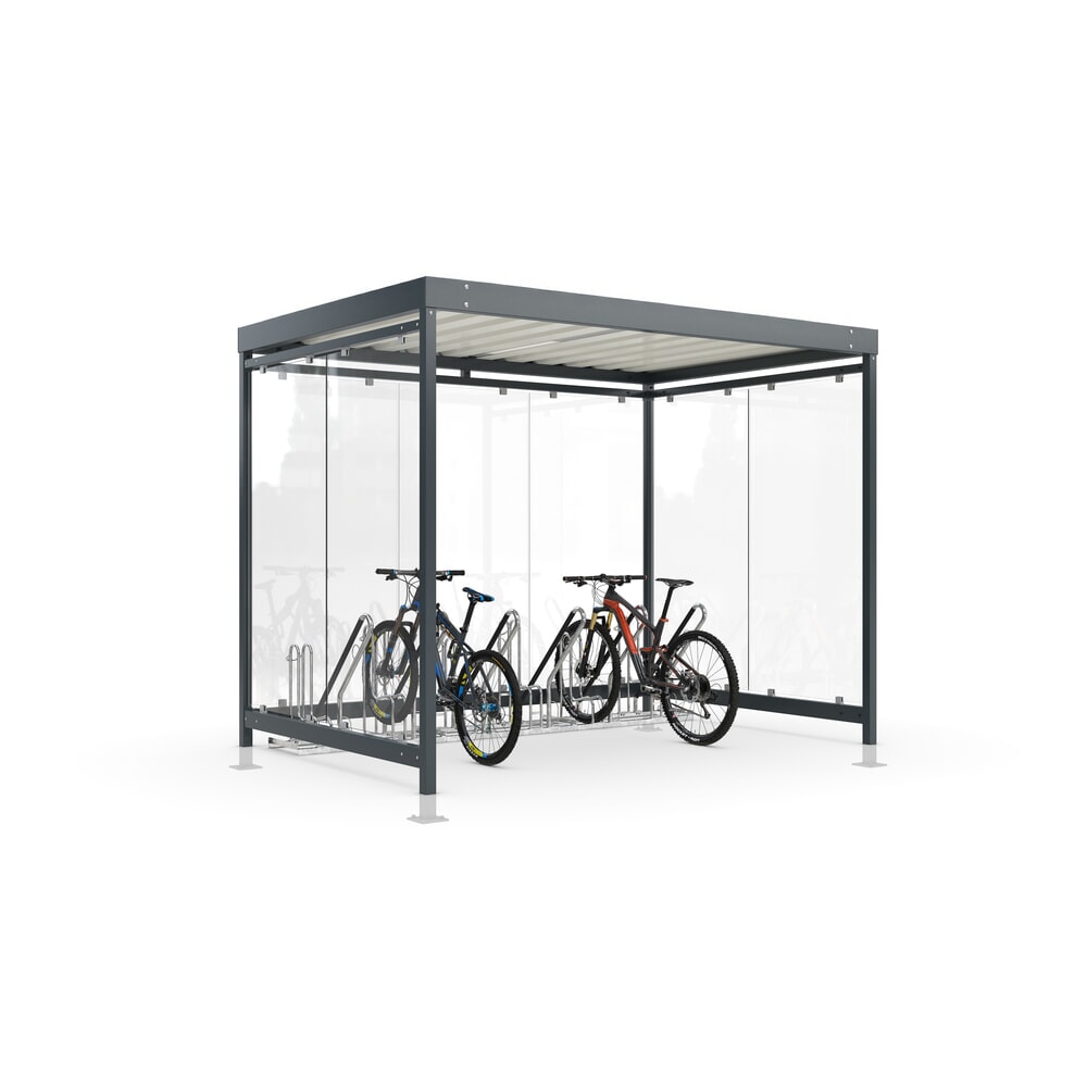 Produktabbildung: wsm® Fahrradüberdachung Professional Köln, ESG-Verglasung, integrierte Beleuchtung, Bausatz, für 6 Fahrräder, HxBxT 2440 mm x 3180 mm x 2165 mm