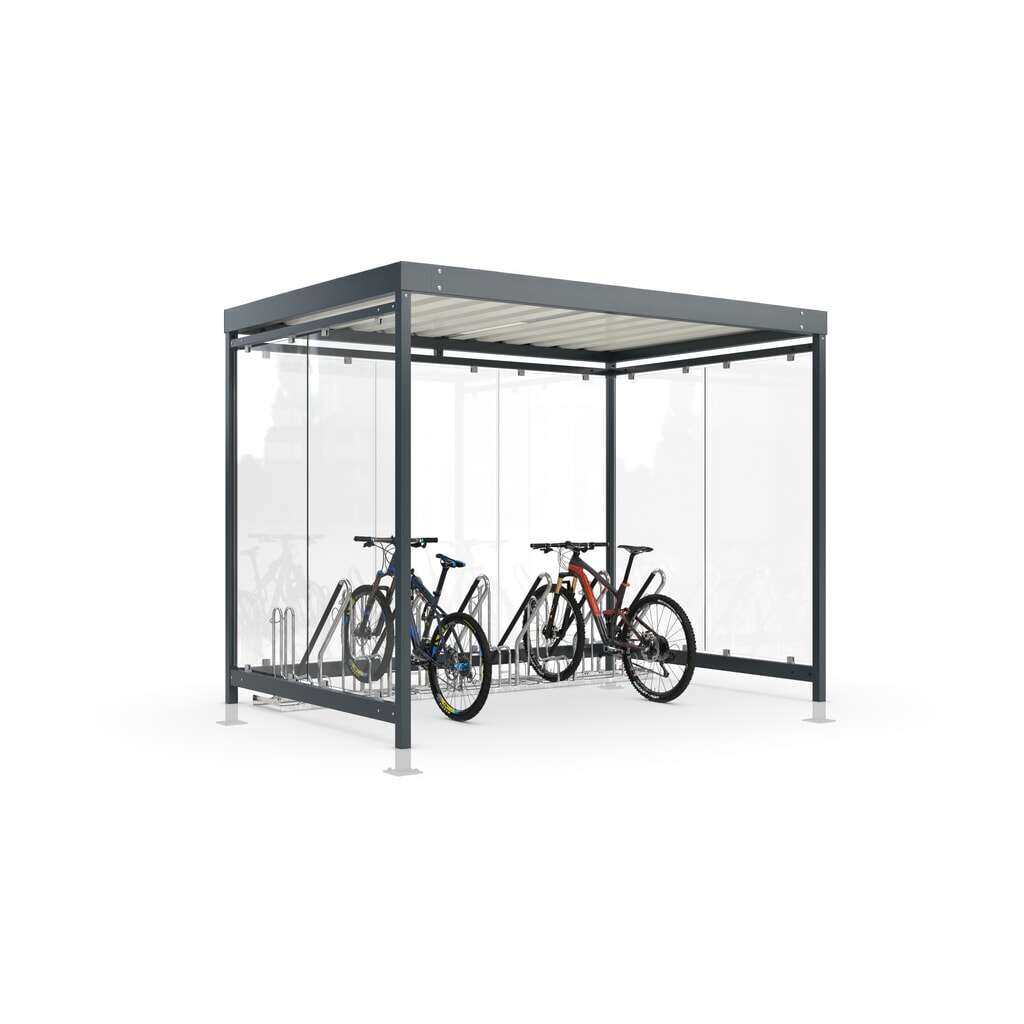 wsm® Fahrradüberdachung Professional Köln, ESG-Verglasung, integrierte Beleuchtung, Bausatz, für 6 Fahrräder, HxBxT 2440 mm x 3180 mm x 2165 mm Produktabbildung: wsm® Fahrradüberdachung Professional Köln, ESG-Verglasung, integrierte Beleuchtung, Bausatz, für 6 Fahrräder, HxBxT 2440 mm x 3180 mm x 2165 mm