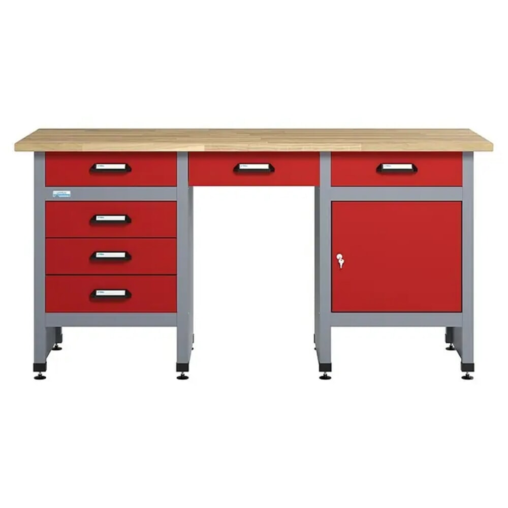 Product afbeelding: Werkbank met ladeblok + deur + opbergvak, bxd 1.700 x 600 mm, rood
