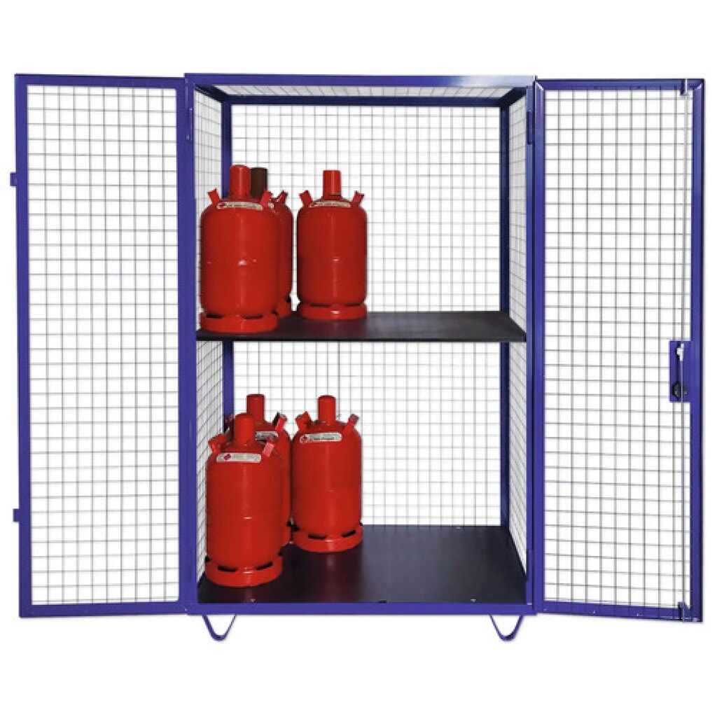 Gasflaschen-Gitterschrank, Doppelflügeltür, Sockelfüße, HxBxT 1.970 x 1.250 x 800 mm Produktabbildung: Gasflaschen-Gitterschrank, Doppelflügeltür, Sockelfüße, HxBxT 1.970 x 1.250 x 800 mm