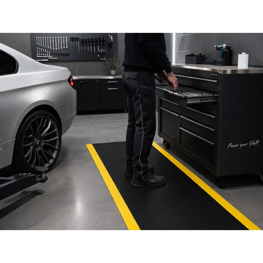Produktabbildung Nr. 5: REBOURNE® Anti-Ermüdungsmatte W1, für Standzeit bis 3 Stunden, Elefantenhaut, schwarz/gelb, laufender Meter, Breite 600 mm
