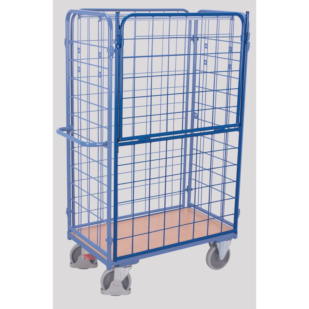 Produktabbildung: Längswand für VARIOfit® Paket- oder Etagenwagen, HxB 1525 mm x 820 mm, enzianblau, klappbar