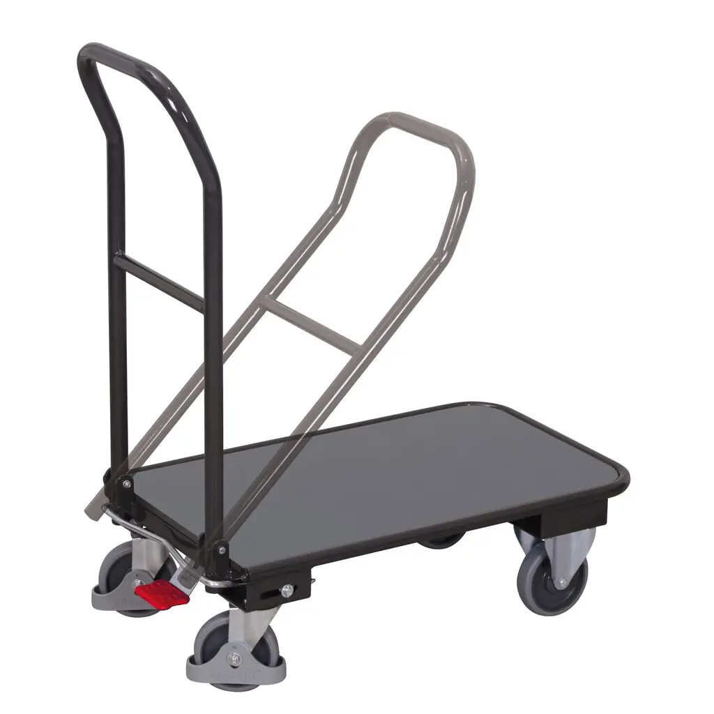 VARIOfit® Klappwagen, Stahlgestell, Holzwerkstoff-Ladefläche, EasySTOP®-Bremssystem, HxBxT 940 mm x 815 mm x 450 mm, anthrazitgrau Produktabbildung: VARIOfit® Klappwagen, Stahlgestell, Holzwerkstoff-Ladefläche, EasySTOP®-Bremssystem, HxBxT 940 mm x 815 mm x 450 mm, anthrazitgrau
