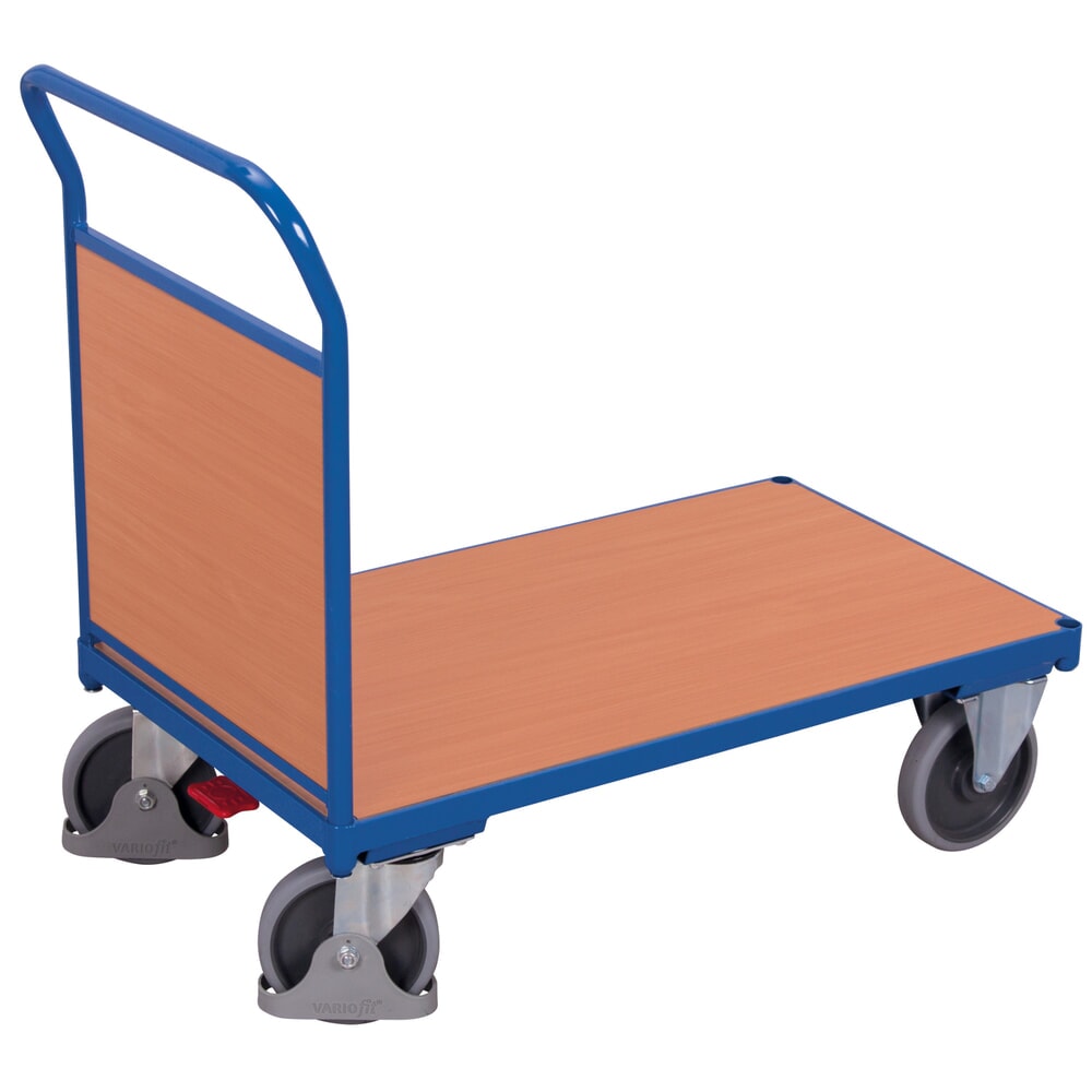 Produktabbildung: VARIOfit® Stirnwand-Magazinwagen, Holzwerkstoff-Ladefläche, HxBxT 975 mm x 975 mm x 500 mm, enzianblau