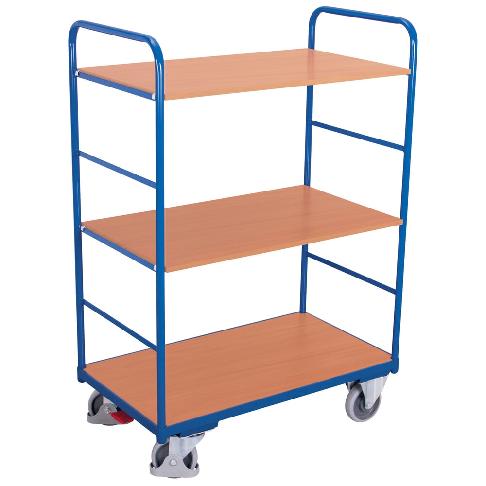 Produktabbildung: VARIOfit® Etagenwagen, Stahlrohr-Konstruktion mit Holzwerkstoff-Platte, 2 Etagen, HxBxT 1530 mm x 910 mm x 500 mm, enzianblau