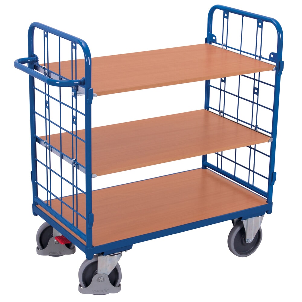 Produktabbildung: VARIOfit® Etagenwagen, 2 vergitterte Stirnwände, 2 Etagen, HxBxT 1180 mm x 1035 mm x 520 mm, enzianblau