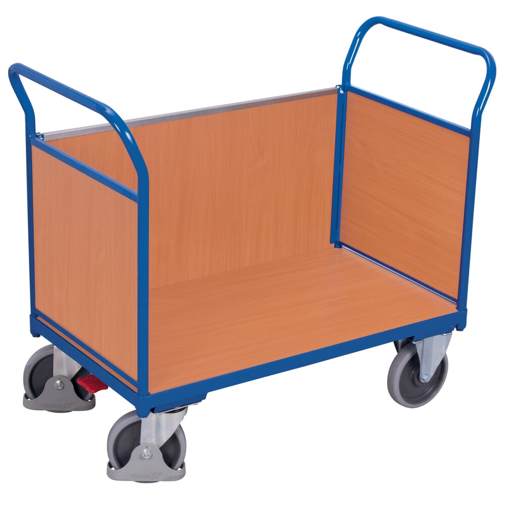 Produktabbildung: VARIOfit® Dreiwand-Magazinwagen, Holzwerkstoffplatten, HxBxT 975 mm x 1040 mm x 500 mm, enzianblau