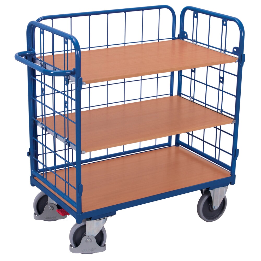 Produktabbildung: VARIOfit® Etagenwagen, 3 Gitterwände, 2 Etagen, HxBxT 1180 mm x 1040 mm x 525 mm, enzianblau