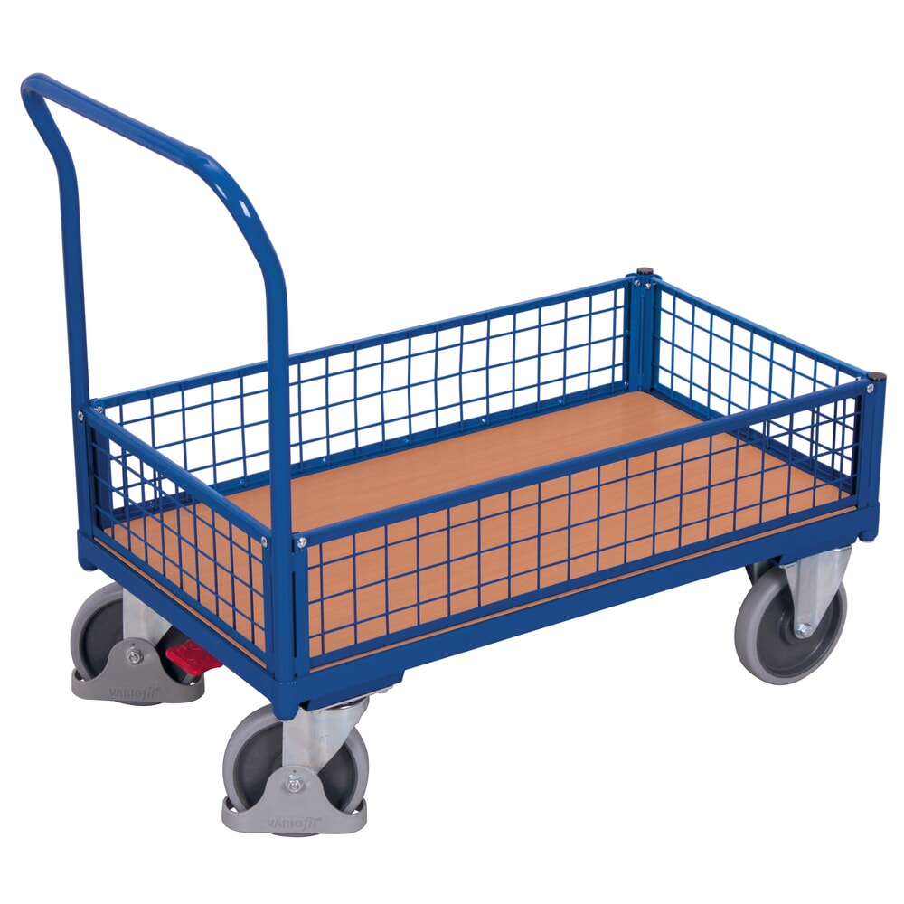 Produktabbildung: VARIOfit® Kasten-Magazinwagen, Drahtgitterwände, HxBxT 975 mm x 975 mm x 500 mm, enzianblau