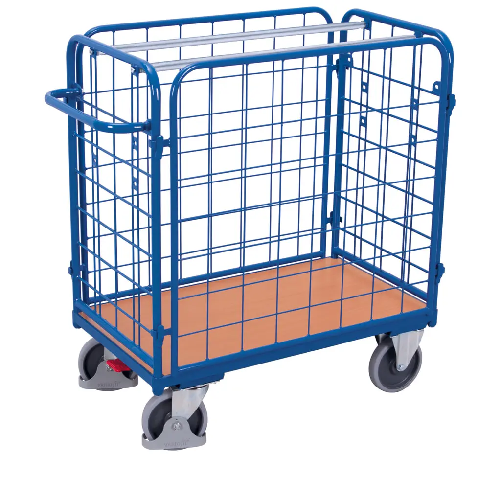 VARIOfit® 4-seitiger Rollbehälter, 4 Gitterwände, EasySTOP®-Bremssystem, HxBxT 1180 mm x 1040 mm x 540 mm, enzianblau Produktabbildung: VARIOfit® 4-seitiger Rollbehälter, 4 Gitterwände, EasySTOP®-Bremssystem, HxBxT 1180 mm x 1040 mm x 540 mm, enzianblau