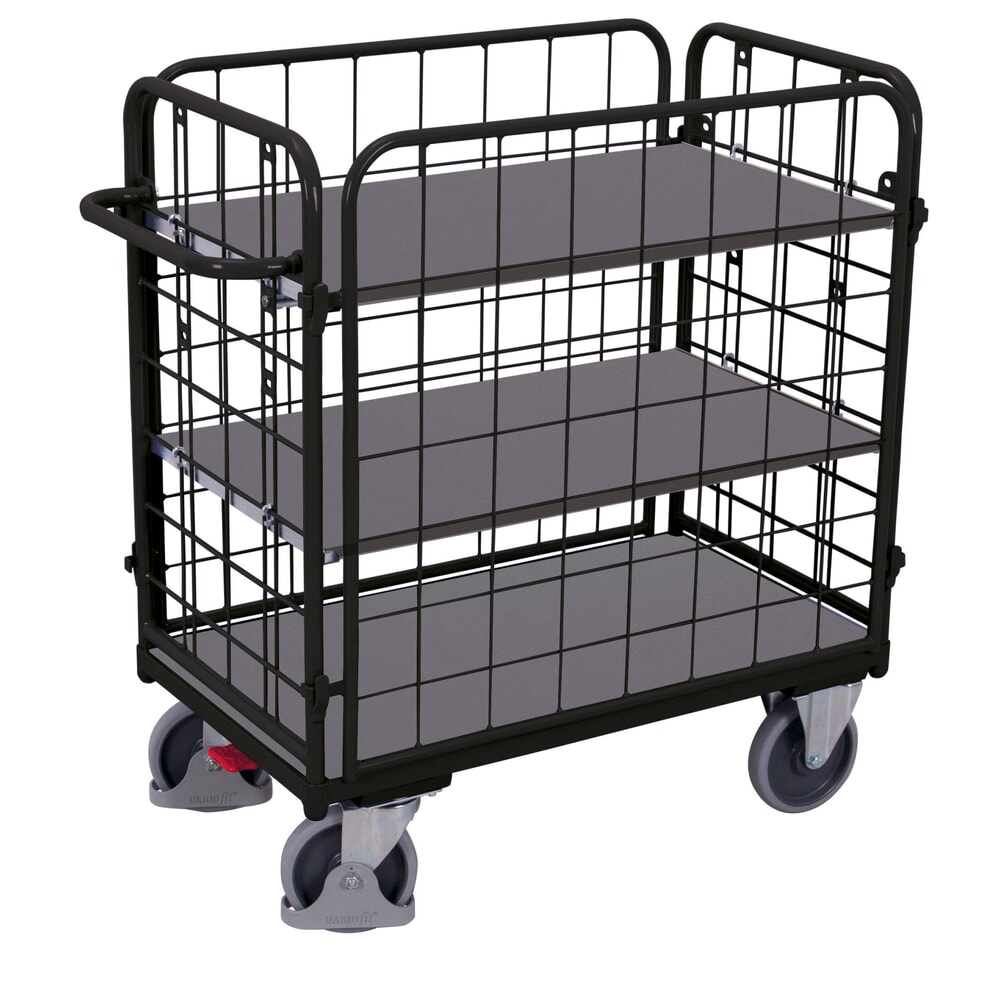 Produktabbildung: VARIOfit® Etagenwagen, 4 Gitterwände, 2 Etagen, HxBxT 1180 mm x 1040 mm x 540 mm, anthrazitgrau