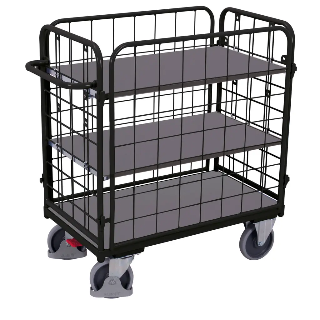 VARIOfit® Etagenwagen, 4 Gitterwände, 2 Etagen, HxBxT 1180 mm x 1040 mm x 540 mm, anthrazitgrau Produktabbildung: VARIOfit® Etagenwagen, 4 Gitterwände, 2 Etagen, HxBxT 1180 mm x 1040 mm x 540 mm, anthrazitgrau