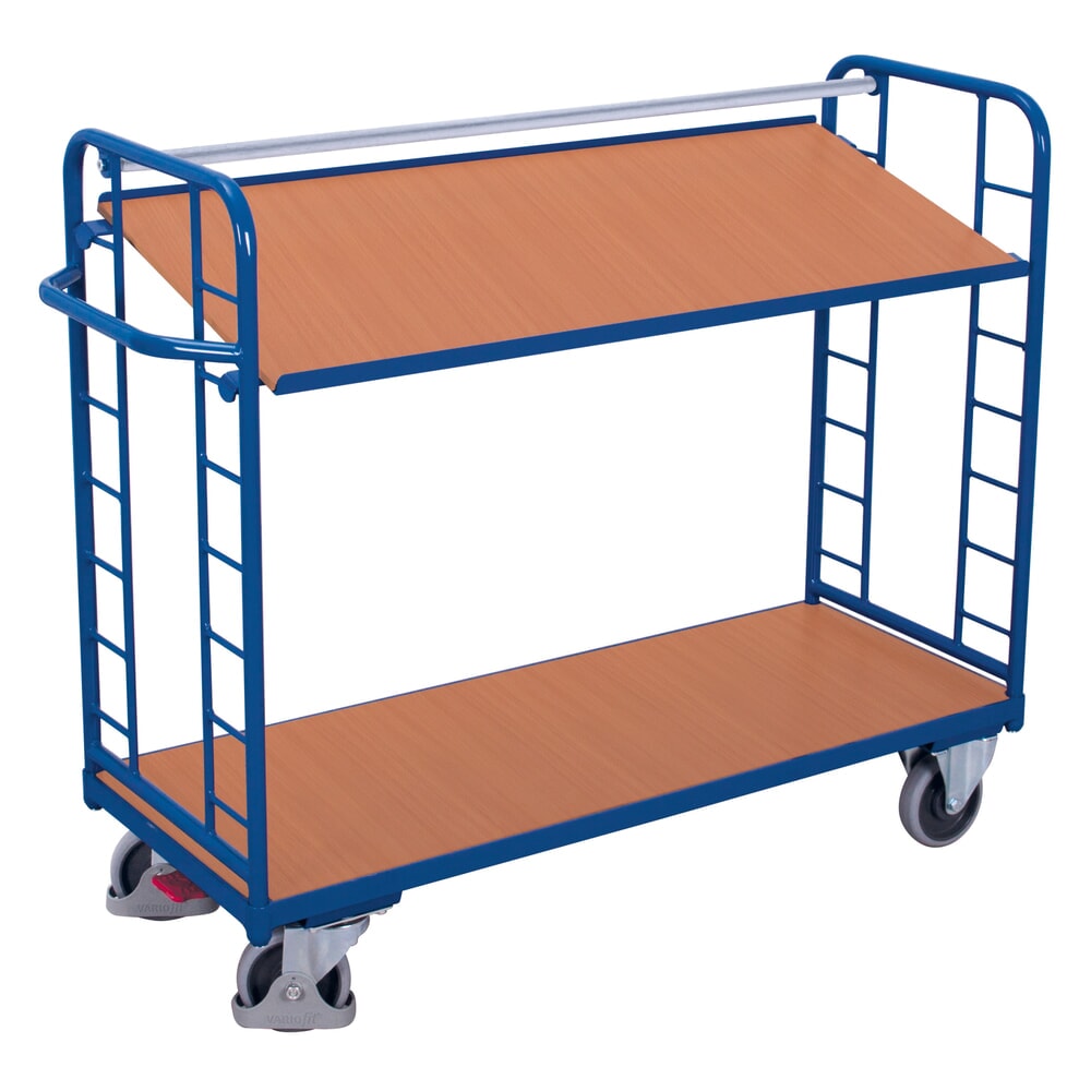 Produktabbildung: VARIOfit® Montagewagen, 3 Holzböden, 2 Etagen, HxBxT 1235 mm x 1510 mm x 550 mm, enzianblau