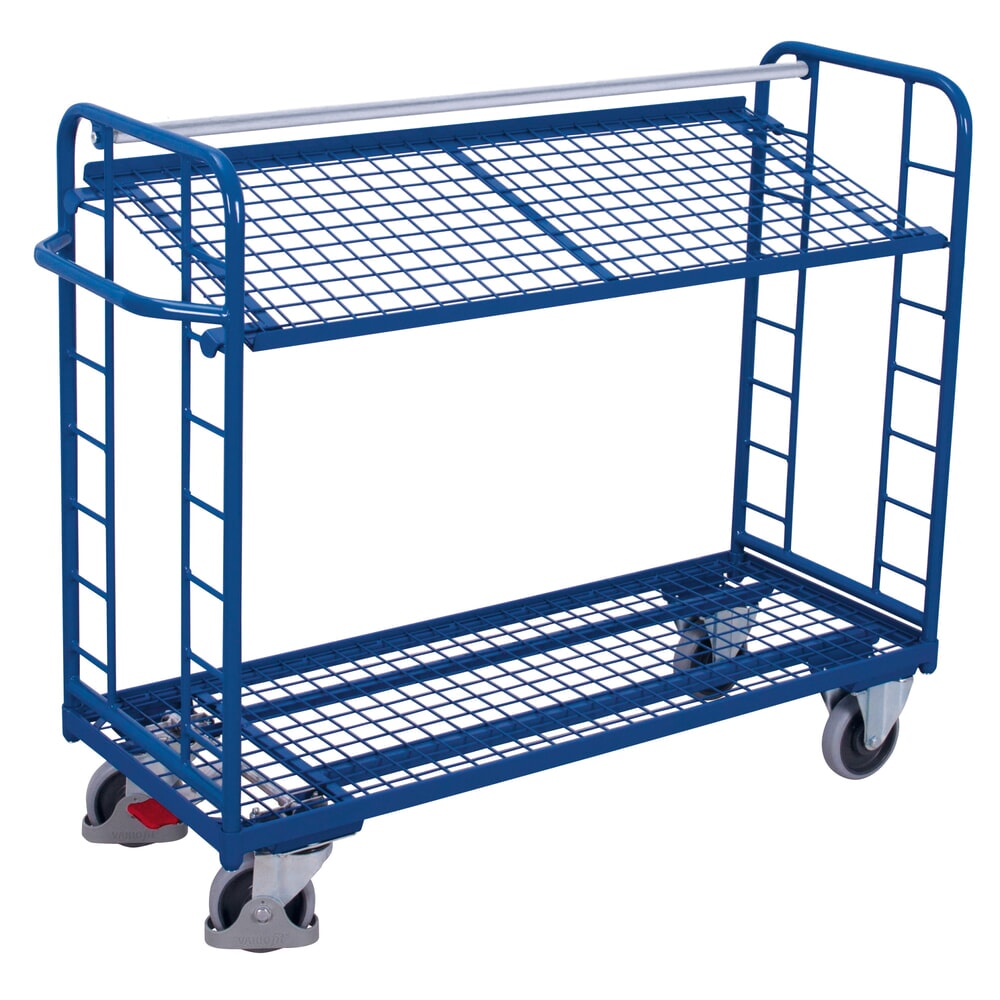 Produktabbildung: VARIOfit® Montagewagen, Drahtgitterböden, 2 Etagen, HxBxT 1235 mm x 1510 mm x 550 mm, enzianblau