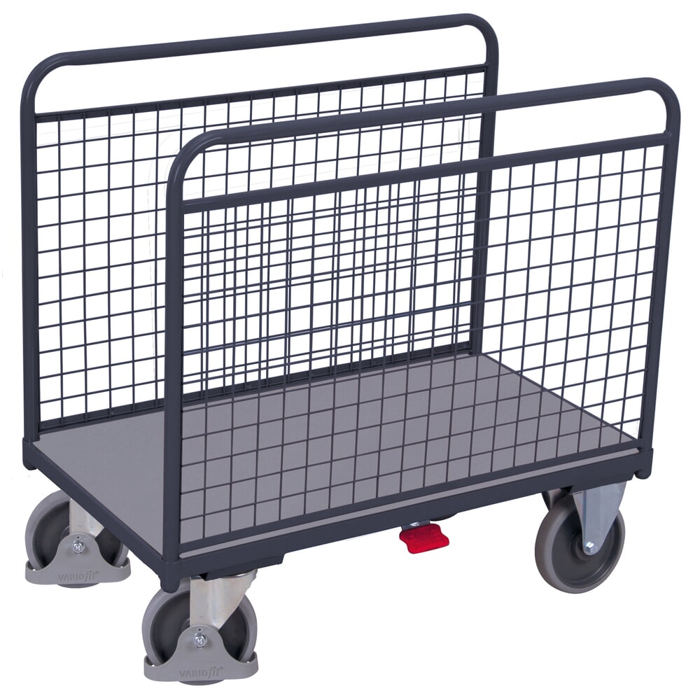 Produktabbildung: VARIOfit® Seitenbügel-Magazinwagen, Drahtgitterwände, HxBxT 1045 mm x 1060 mm x 600 mm, anthrazitgrau
