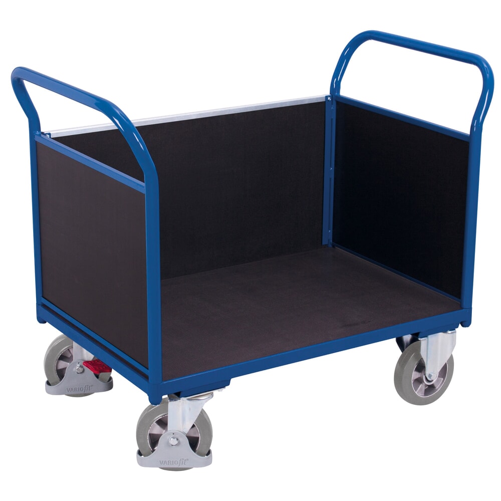 Produktabbildung: VARIOfit® Dreiwand-Magazinwagen, Siebdruckplatte, HxBxT 1015 mm x 1195 mm x 700 mm, enzianblau