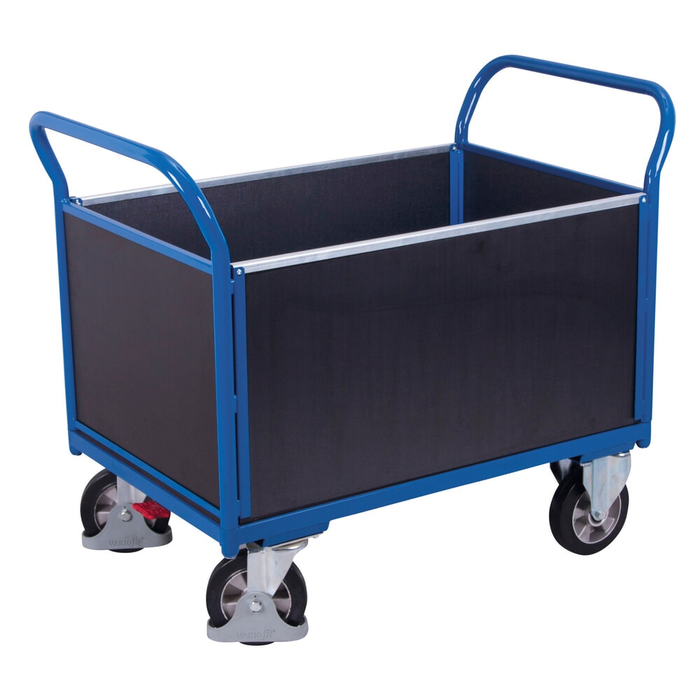 Produktabbildung: VARIOfit® Vierwandwagen, Siebdruckplatte, Tragfähigkeit 1000 kg, HxBxT 1015 mm x 1195 mm x 700 mm, enzianblau