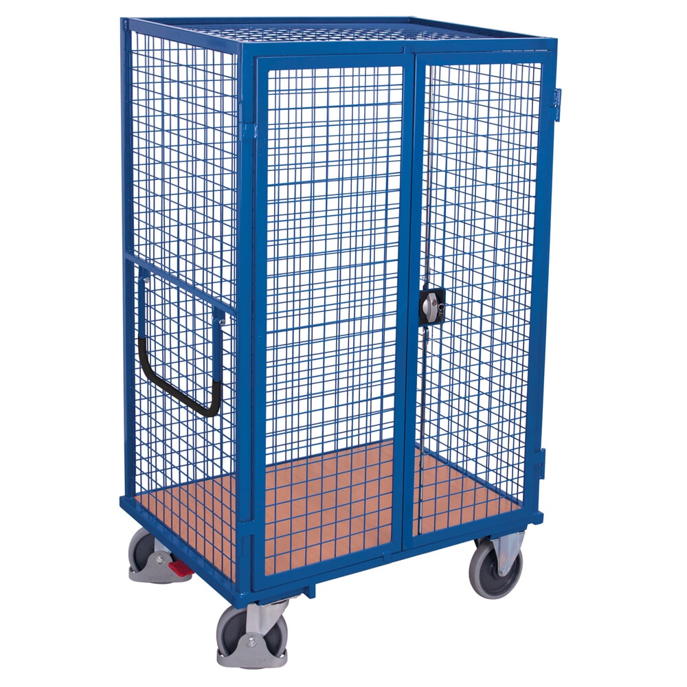 Produktabbildung: VARIOfit® Etagenwagen, abschließbare Doppelflügeltür, Drahtgitterwände, 1 Boden, HxBxT 1810 mm x 1115 mm x 730 mm, enzianblau