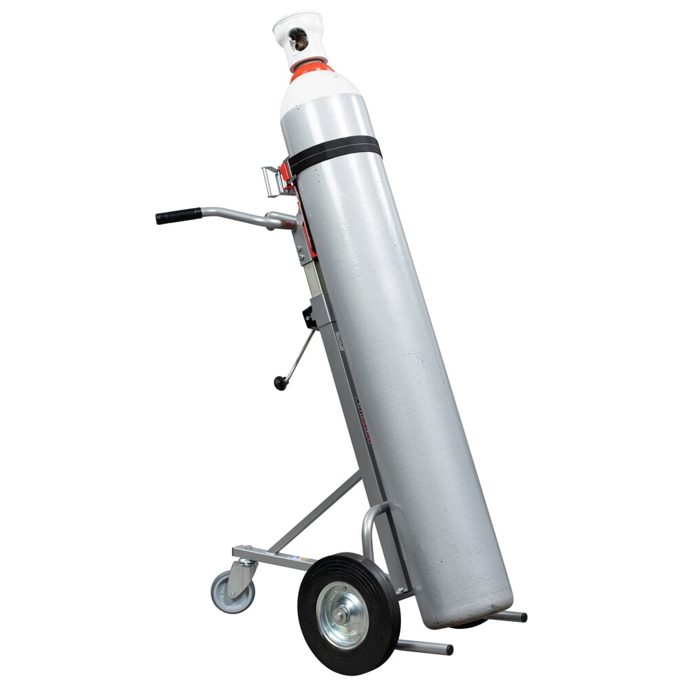 Produktabbildung: Manuvit Gasflaschenkarre mit Winde, Gurtband, Tragfähigkeit 150 kg, Flaschendurchmesser bis 300 mm