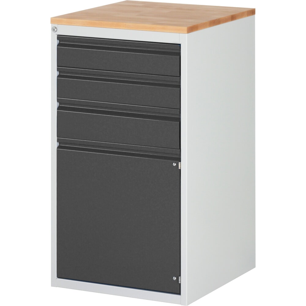 Produktabbildung Nr. 1: Steinbock® Schubladenschrank Selection, Buche-Massiv-Arbeitsplatte, HxBxT 1035 x 580 x 650 mm, 3 Schubladen, 1 Tür, anthrazitgrau