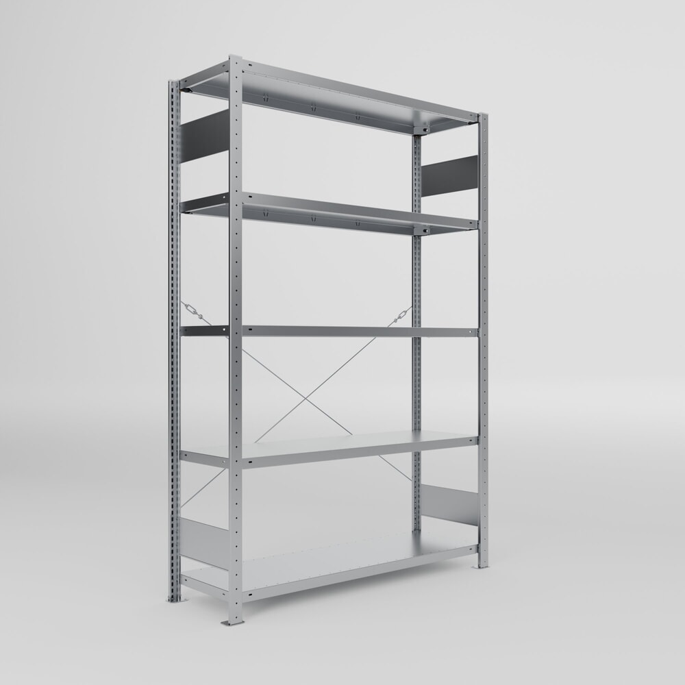 Produktabbildung Nr. 1: META Fachbodenregal CLIP S3 Grundfeld, Fachlast 150 kg, zerlegter Rahmen, 5 Fachböden, verzinkt, HxBxT 2000 mm x 1300 mm x 400 mm