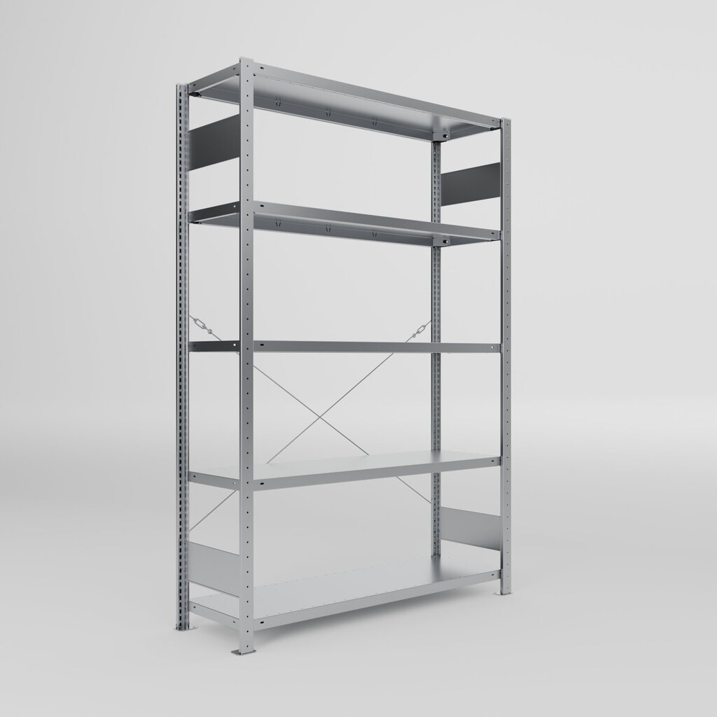 META Fachbodenregal CLIP S3 Grundfeld, Fachlast 150 kg, zerlegter Rahmen, 5 Fachböden, verzinkt, HxBxT 2000 mm x 1300 mm x 400 mm Produktabbildung: META Fachbodenregal CLIP S3 Grundfeld, Fachlast 150 kg, zerlegter Rahmen, 5 Fachböden, verzinkt, HxBxT 2000 mm x 1300 mm x 400 mm