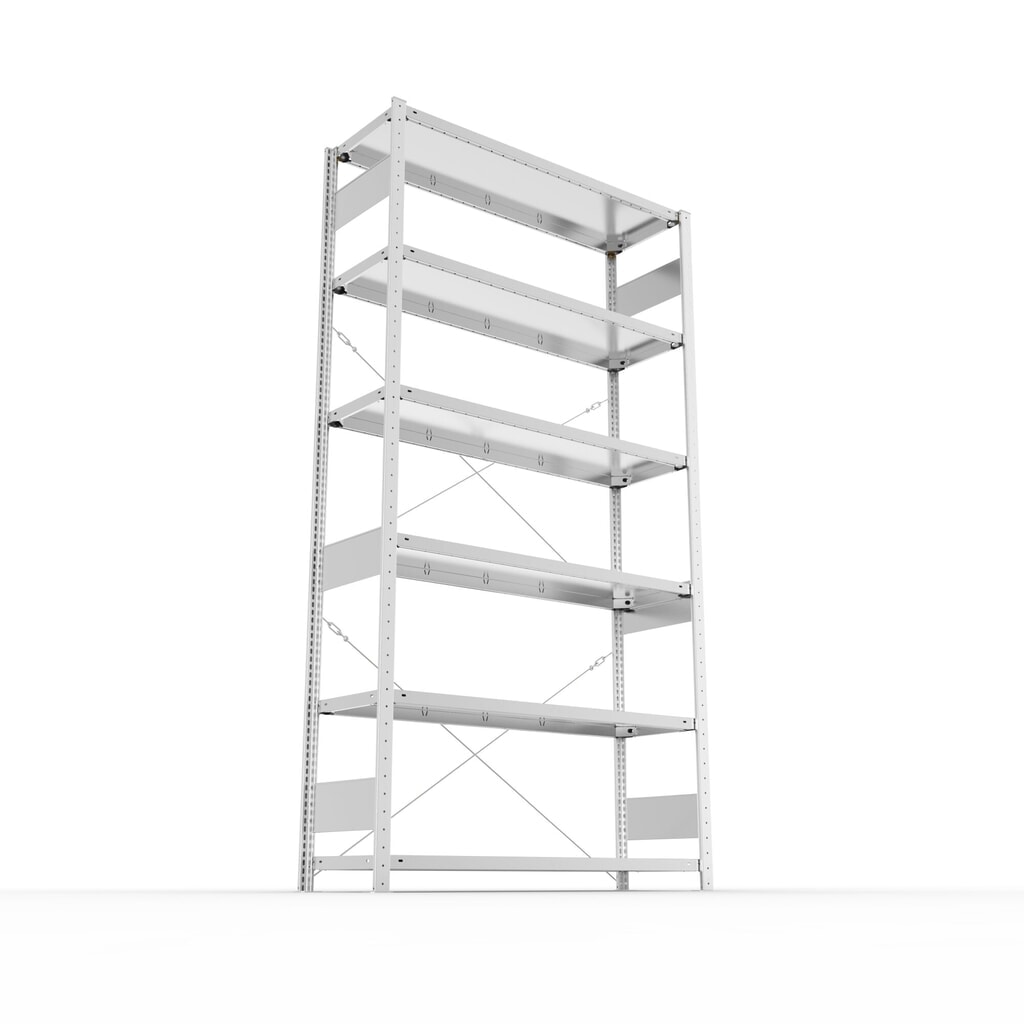 Produktabbildung Nr. 2: META Fachbodenregal CLIP S3 Grundfeld, Fachlast 150 kg, zerlegter Rahmen, 6 Fachböden, verzinkt, HxBxT 2500 mm x 1300 mm x 400 mm