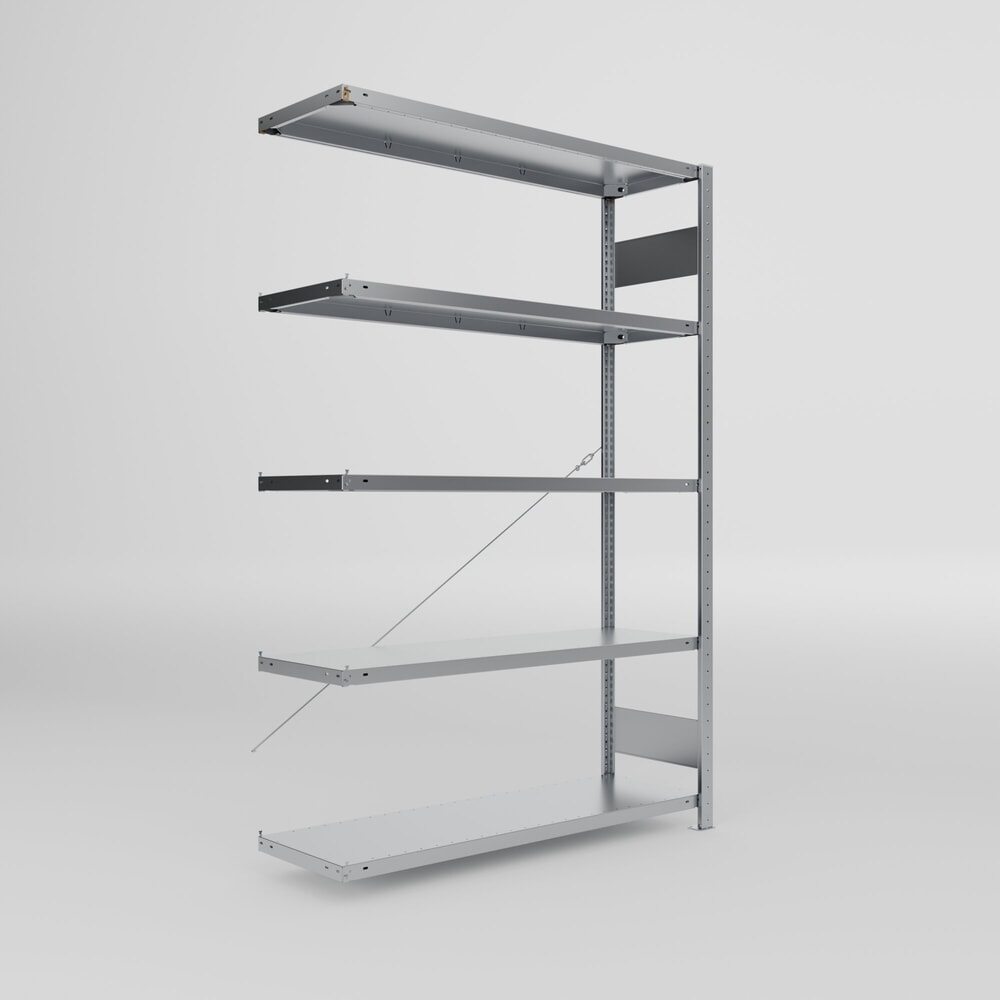 Produktabbildung Nr. 1: META Fachbodenregal CLIP S3 Anbaufeld, Fachlast 150 kg, zerlegter Rahmen, 5 Fachböden, verzinkt, HxBxT 2000 mm x 1300 mm x 400 mm
