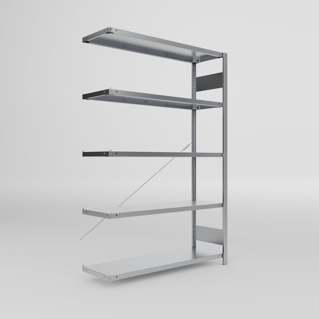 META Fachbodenregal CLIP S3 Anbaufeld, Fachlast 150 kg, zerlegter Rahmen, 5 Fachböden, verzinkt, HxBxT 2000 mm x 1300 mm x 400 mm Produktabbildung: META Fachbodenregal CLIP S3 Anbaufeld, Fachlast 150 kg, zerlegter Rahmen, 5 Fachböden, verzinkt, HxBxT 2000 mm x 1300 mm x 400 mm