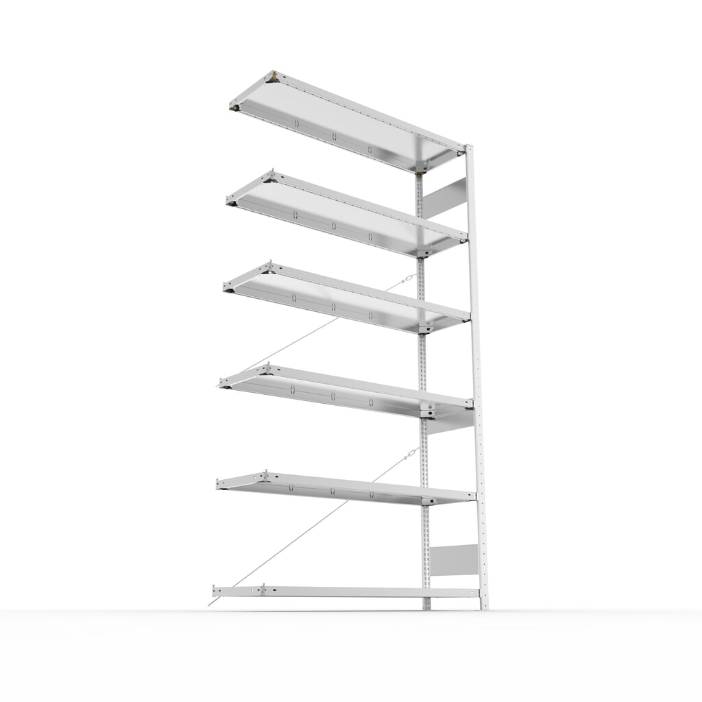Produktabbildung Nr. 2: META Fachbodenregal CLIP S3 Anbaufeld, Fachlast 150 kg, zerlegter Rahmen, 6 Fachböden, verzinkt, HxBxT 2500 mm x 1300 mm x 400 mm